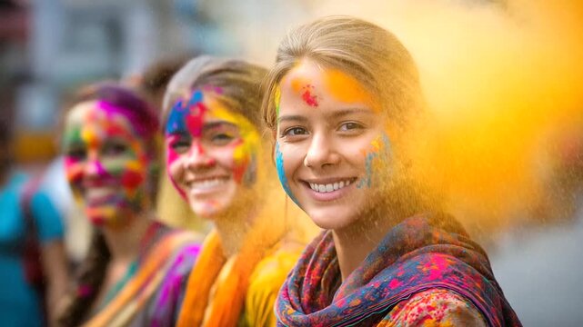 Faceless diversity and unity in vibrant face paint celebration, multicultural artistic expression, colorful identity scene, with copy space