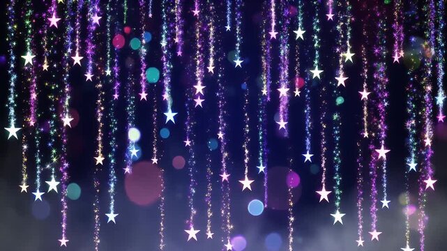 Falling Stars Glitter Curtain on Dark Blue, Festive Abstract Background
