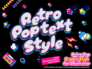  Retro Pop Puffy Sticker Graphic Style for Illustrator