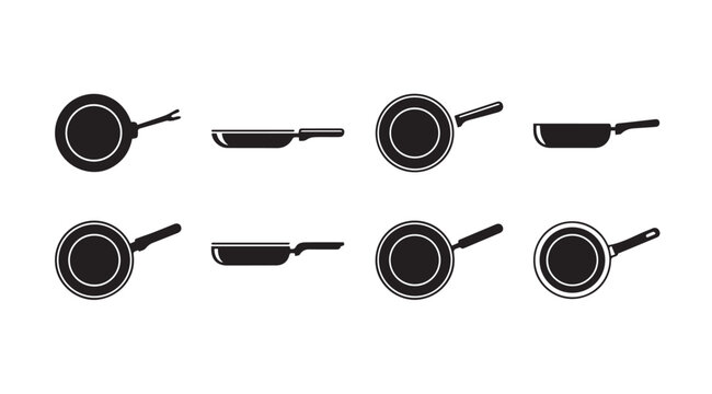 Frying Pan Icons Set - Various Angles and Styles for Cooking and Kitchen Use