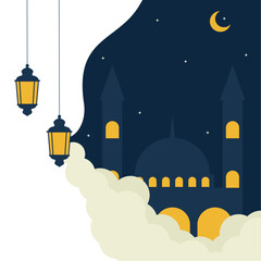 ramadhan kareem. islamic greetings ramadan kareem card design background with lanterns and crescent moon. vector illustration © Wiwit