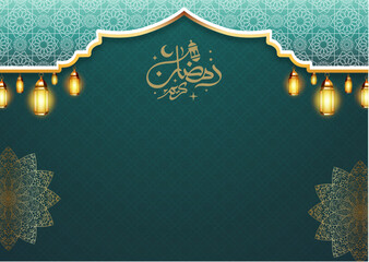 ramadhan kareem. islamic greetings ramadan kareem card design background with lanterns and crescent moon. vector illustration © Wiwit