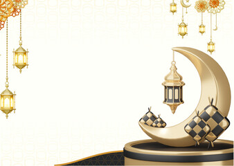 ramadhan kareem. islamic greetings ramadan kareem card design background with lanterns and crescent moon. vector illustration © Wiwit