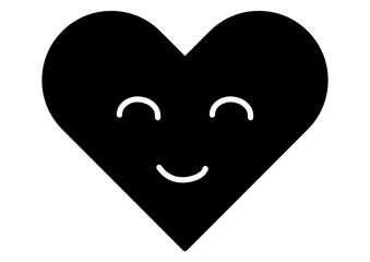 にっこり微笑むハートのシンボル・SNSやメッセージに使える黒いアイコン・愛と喜び
