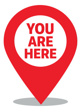 Graphic illustration of a red map pin depicting a "you are here" message for location services