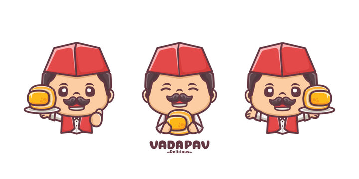 cute male chef cartoon with vada pav