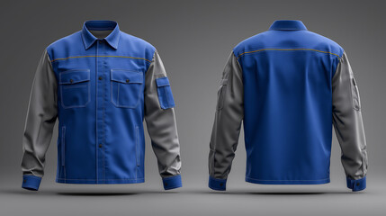 Blue and gray work jacket with pockets