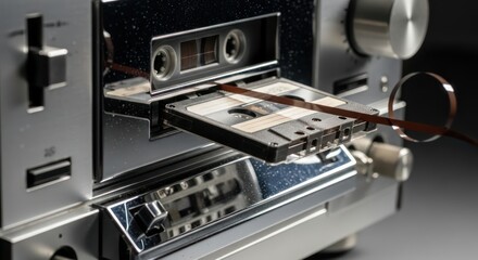 Obraz premium Nostalgic moments captured with an open cassette player, a tangible embrace of retro audio