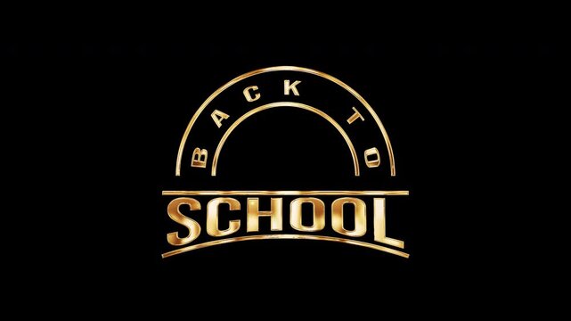 Back to School golden text shine flickering light effect animation on black abstract background. isolated with alpha channel Quick time Prores 444 encode. 