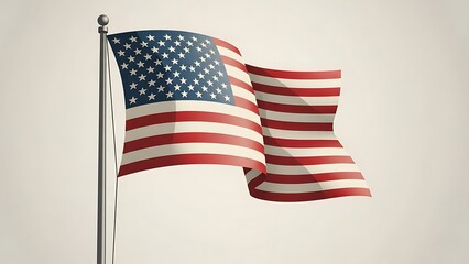 Fototapeta premium American flag waving on a pole with a light gray background