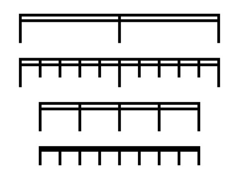 Black measurement scale bars vector set. Map symbol