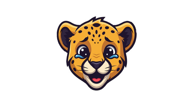 Sad Cartoon Cheetah Head Character Crying and Expressing Upset Emotion on Isolated White Background