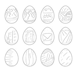 Decorative Easter egg with landscape and bunny scene inside. Intricate doodle illustration and seasonal ornament.
