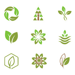 Collection of organic logo vector designs clean leaf symbols