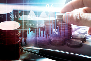 financial interest rate hikes , economic inflation crisis with business graph