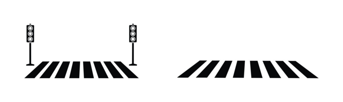 Pedestrian crossing with traffic light and person silhouette. Zebra crossings with traffic lights on white background. Crosswalk lines. pedestrian crossing icon. zebra crossing. vector illustration