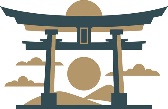 Traditional japanese shinto shrine torii gate illustration cultural religious landmark sacred architecture vector design.