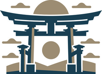 Traditional japanese shinto torii gate shrine architecture religious cultural vector illustration zen symbol.
