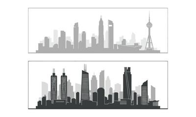 Fototapeta premium Cityscape illustration showcasing metropolitan skyscrapers and tower from various viewpoints