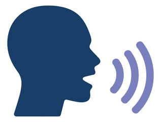 Graphic illustration of a human head depicting sound waves for communication concepts