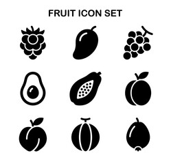 Glyph Style Various Fruit Icon Set Illustration in Black Color