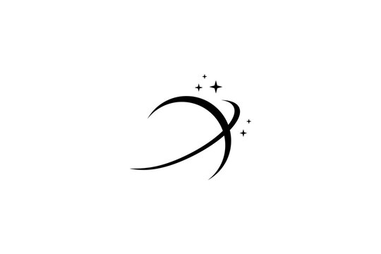 Planet orbit space logo with stars in flat design style