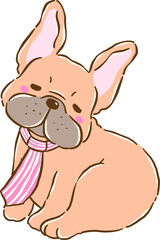 Sleepy French Bulldog Work From Home Wearing a Tie Cartoon Hand Drawn