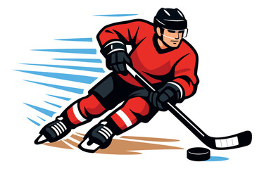 Obraz premium Dynamic graphic illustration of a hockey player depicting rapid skating and puck handling for sports competition