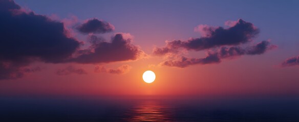 Naklejka premium The sun setting gently over the serene and tranquil horizon.