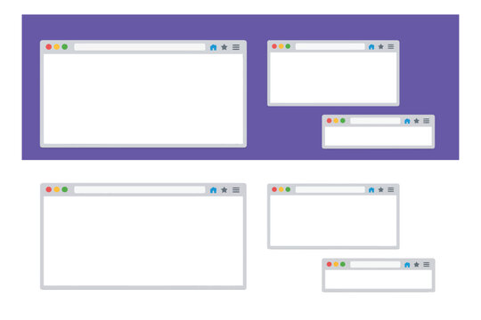 Flat design browser window set featuring blank screens for web design presentations