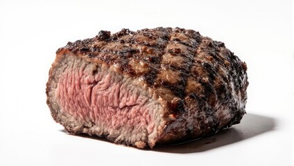 Juicy Medium Rare Steak Cut on White Background.