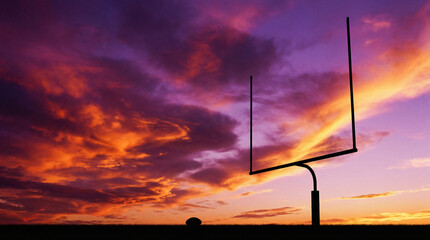 Sunset over Football Goalpost with Vibrant Colors in the Sky at Twilight
