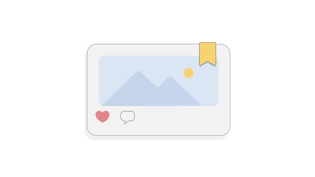 Saved And Liked Social Media Post Interface Minimal Animation Concept. Highlighted Post with Save Bookmark and Like Heart Icon. Social Favorite. 