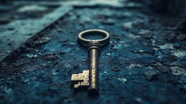 Ancient key resting on weathered stone surface, a timeless enigma unveiled