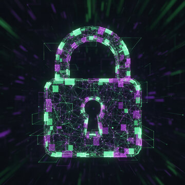 Cyber Security Digital Padlock with Glowing Network Lines Background