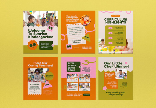 Orange And Green Kiddieland Kindergarten Education Instagram Set