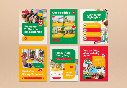 Red Bright Kindergarten Education Instagram Set