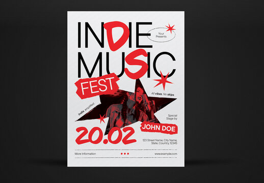 Red Grunge Indie Music Fest Flyer Layout