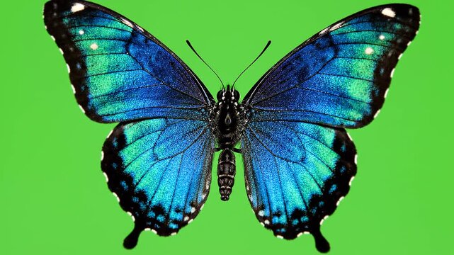Blue Morpho Butterfly on Green Background