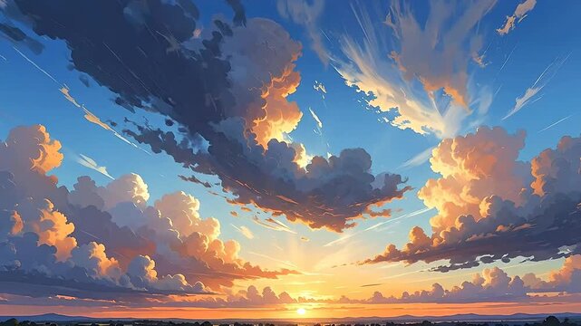 Beautiful sunset sky with f clouds creating a peaceful atmosphere.