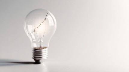 surreal light bulb on white background with financial graph growing from inside, clean high key lighting, soft shadow, minimal corporate aesthetic