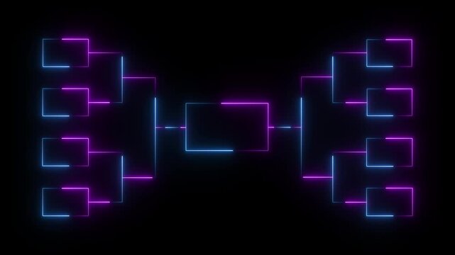 32-team tournament bracket championship. Animation of neon glowing team Tournament bracket templates. Championship bracket schedule for soccer, Sport, football, basketball, baseball or tennis.