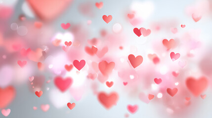 Obraz premium Beautiful background of hearts for mother's day, birthday, valentine's day. Romantic design element about love, blurred hearts on white background background, vector, . Stock Illustration