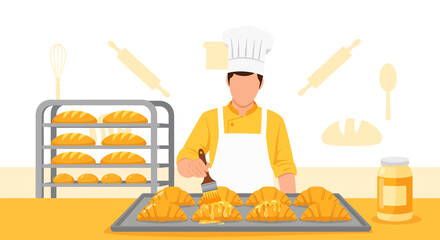 Baker Decorating Pastries with Glaze in a Bakery Setting