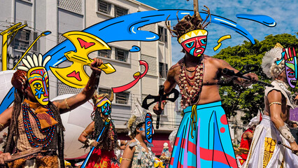 Brincantes de Bloco de matriz africana no Carnaval brasileiro © GabrielVinicius