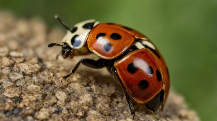 Fototapeta premium Ladybugs Ladybirds Coleoptera Coccinellidae Close-Up, Vibrant Red Beetle Insect, Macro Nature Photography, Beneficial Garden Predator, Entomology Concept