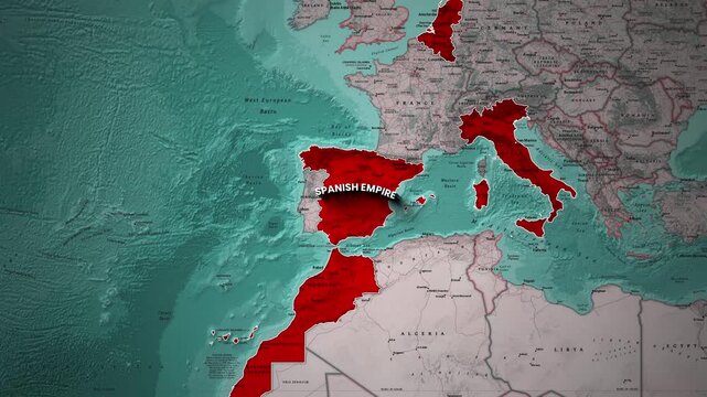 Spanish Empire Historical Map Animation Showing Global Territorial Expansion and Colonial Colonies