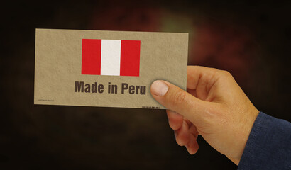 Made in Peru box pack in hand 3d illustration