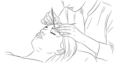 Fototapeta premium Cosmetologist applying eyelash extensions at luxury beauty studio detailed vector design