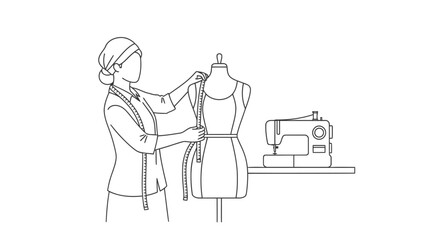 Obraz premium Clothing Designer Workspace – table, fabrics, and ideas
